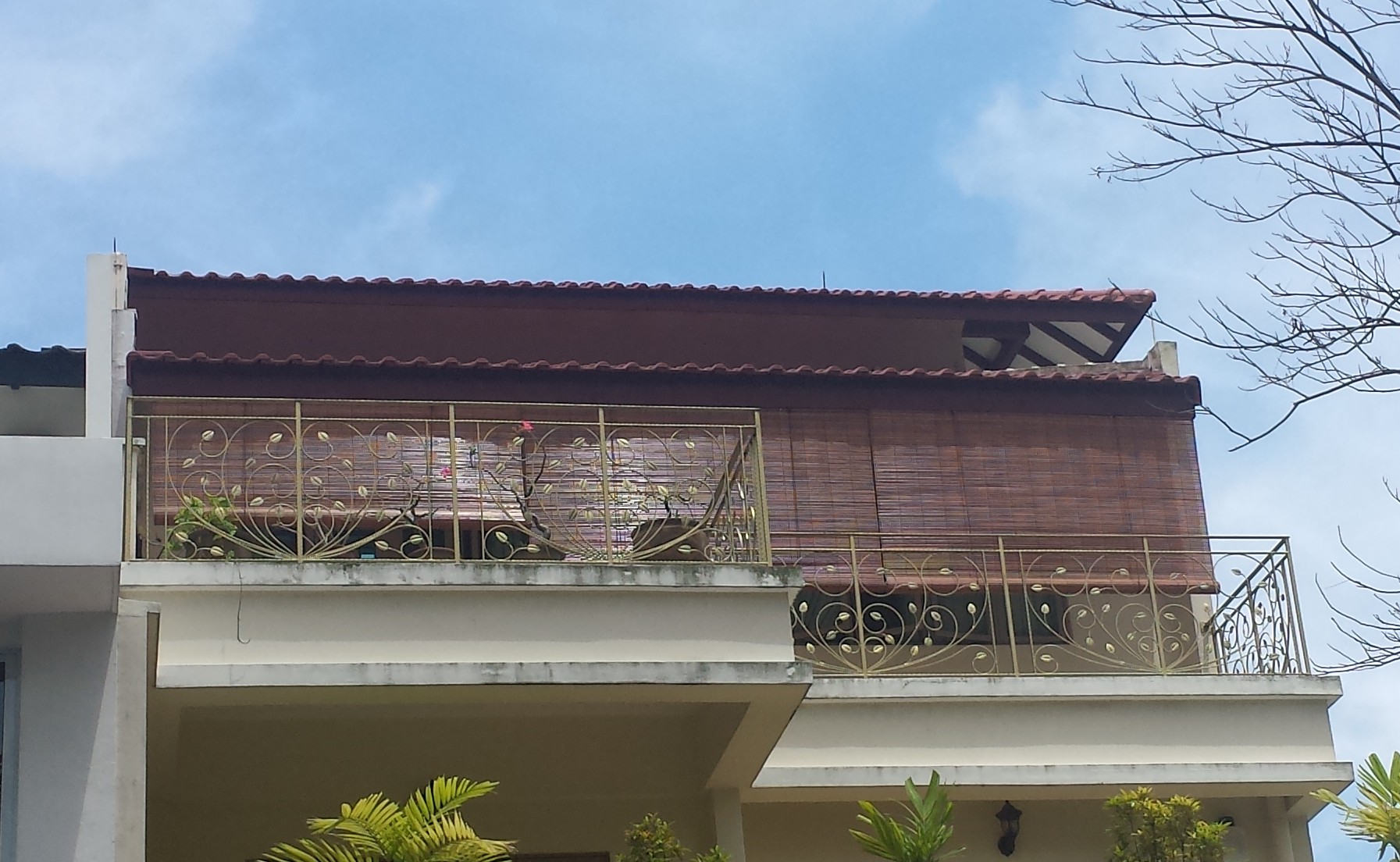 Natural Color Bamboo Blinds at an outdoor balcony