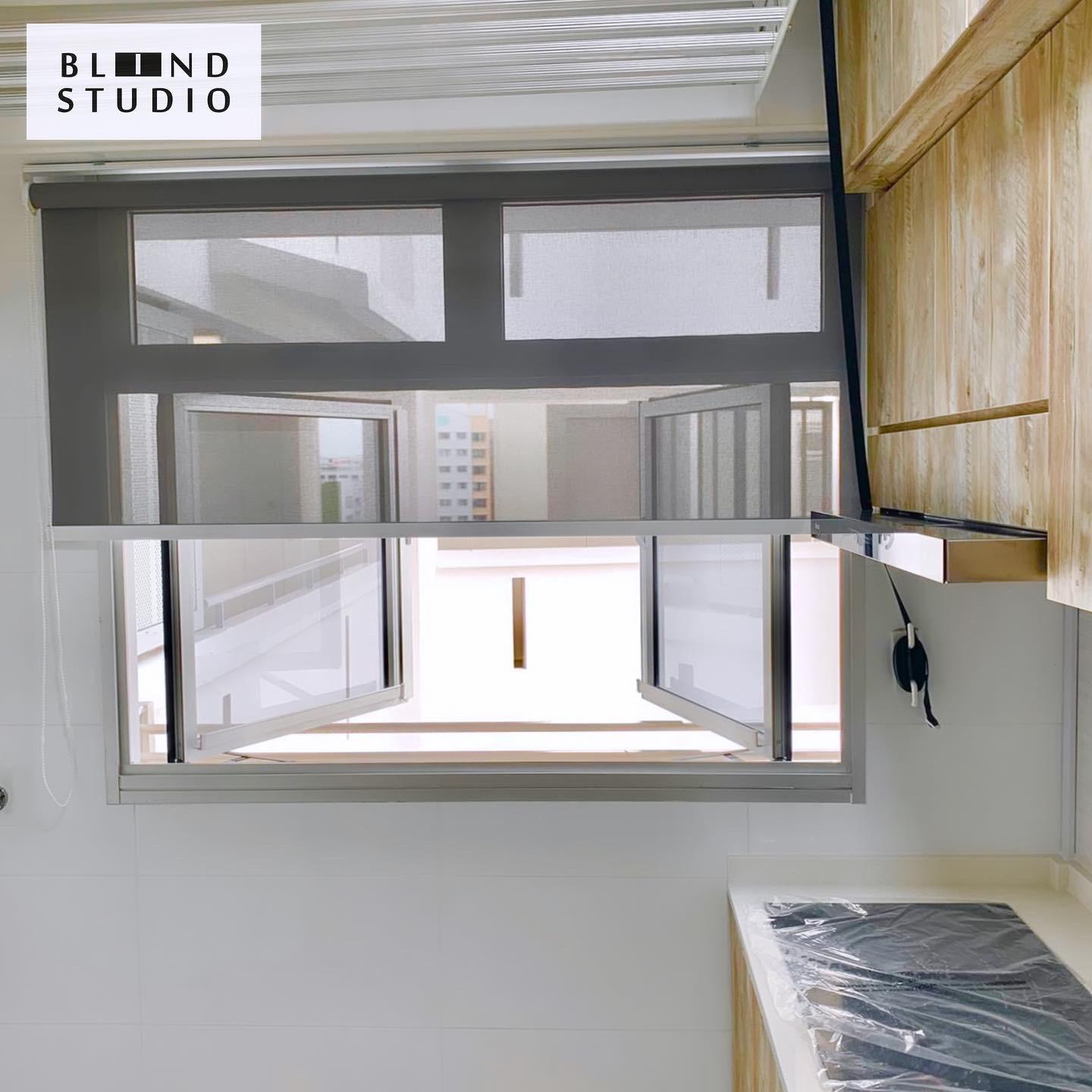 Roller Blind for HDB kitchen facing the corridor. Privacy Screening