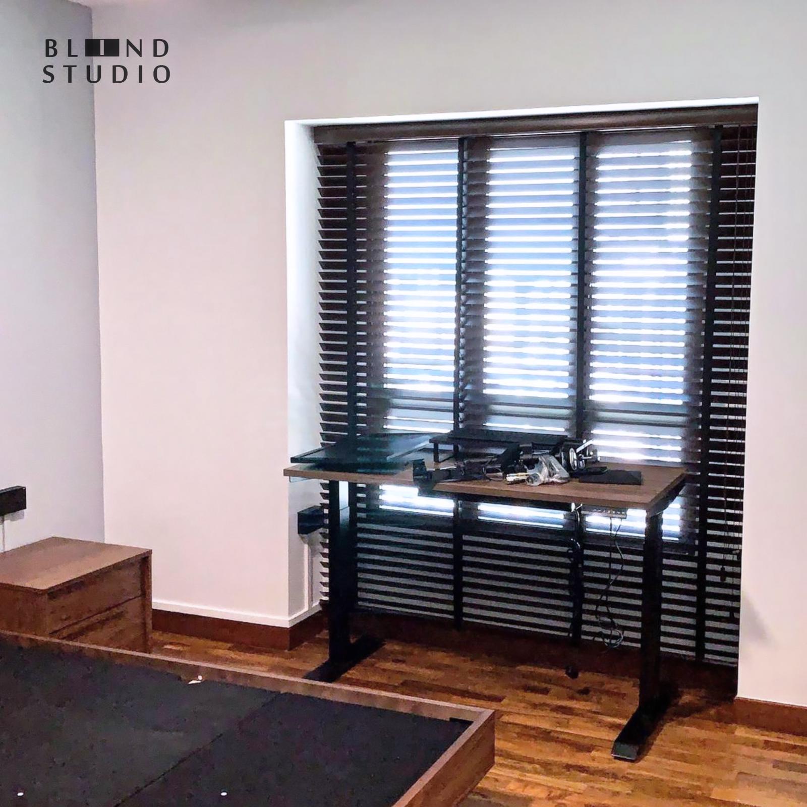Black Venetian Blinds with Black Tape
