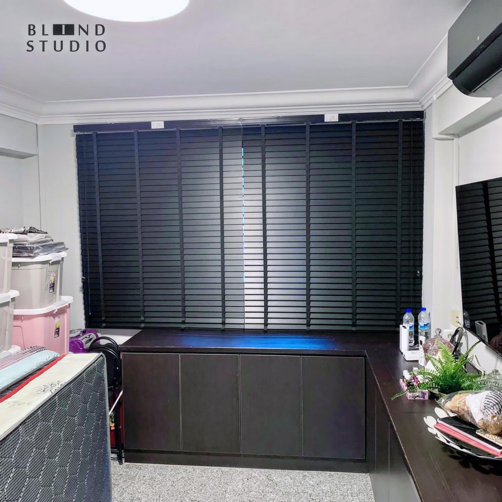 Black Venetian Blinds with Black Tape